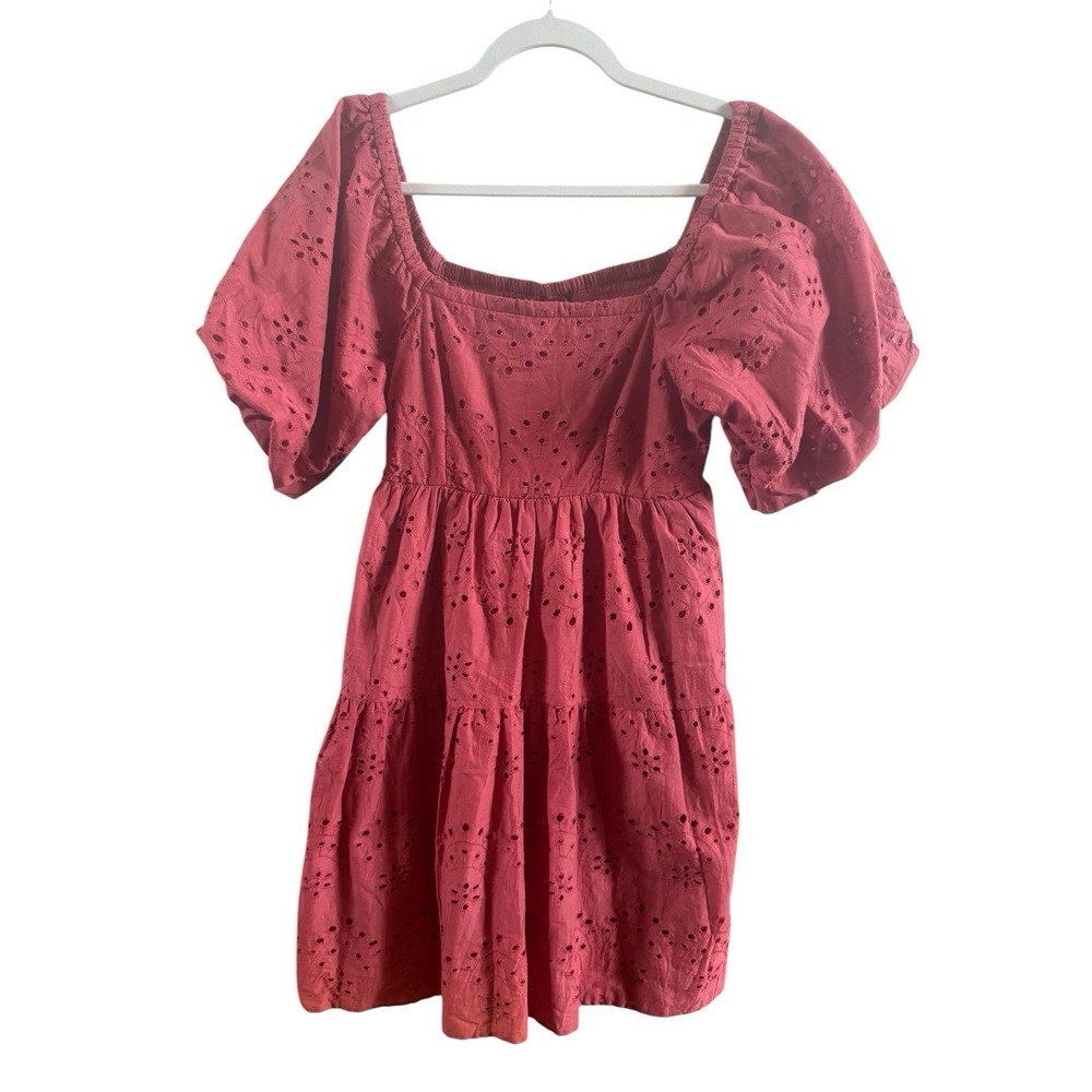 NWT Anthropologie Meadow Rose Dark Coral Eyelet Small Baby Doll‎ Mini Dress